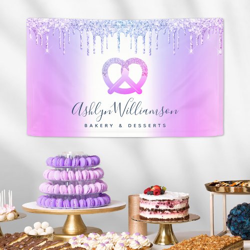 Bakery Dessert Pastry Chef Purple Glitter Drips Banner