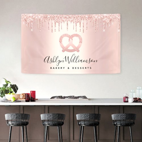 Bakery Dessert Pastry Chef Rose Gold Glitter Drips Banner