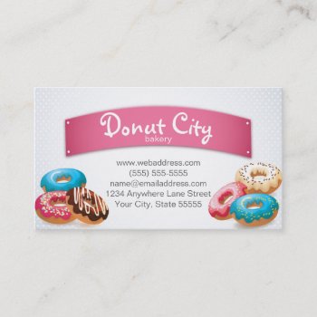 Bakery Donut Business Card Design Template by rhondajaidesigns at Zazzle
