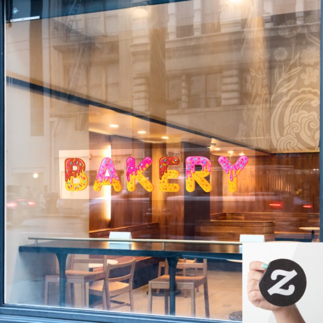 Bakery Donut Cartoon Biscuit Glazed Sprinkles Window Cling (Cafe Window)