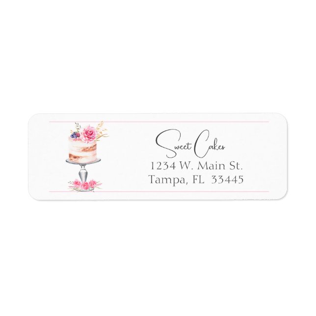 Bakery Elegant Pink Cake Watercolor Label (Front)