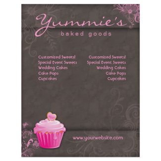 Bakery Flyer Cupcake Pink Floral Heart Brown