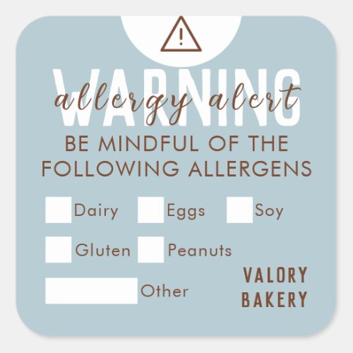 Bakery Food Allergy Alert Safety Pastel Blue Square Sticker