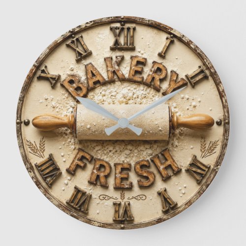 Bakery Fresh Rustic Baking Kitchen Decor Large Clock