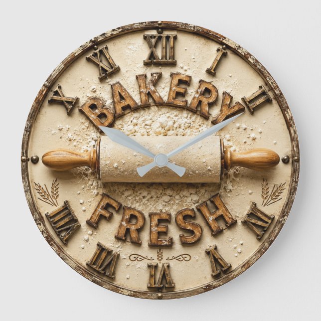 Bakery Fresh Rustic Baking Kitchen Decor Large Clock (Front)