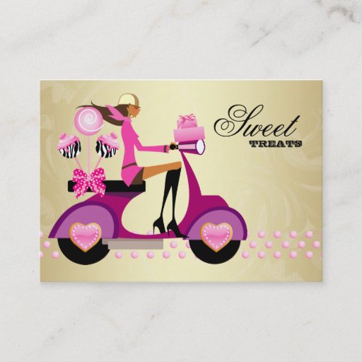 Customizable Bakery Gift Box Scooter Girl Pink Gold Cake Pops C Business Card Templates