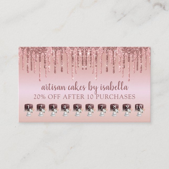 Bakery Glitter Drips Rose Gold Loyalty Punch Card (Front)