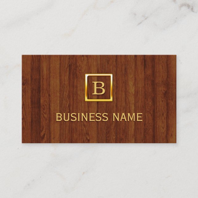 Bakery Gold Monogram Elegant Wood Business Card (Front)