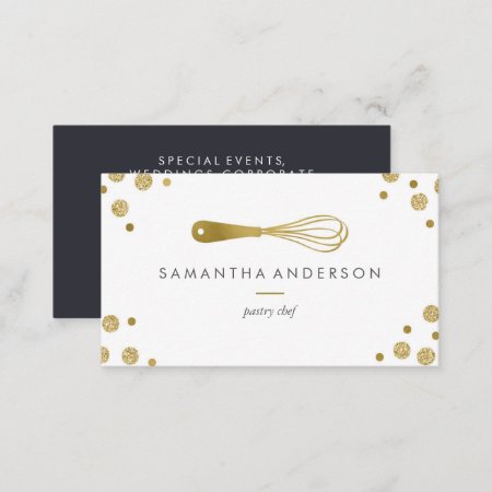 Bakery Gold Whisk Polka Dots Chef Business Cards