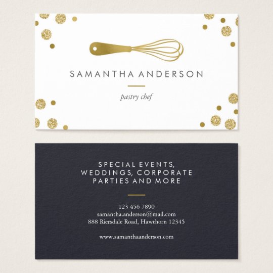 Bakery Gold Whisk Polka Dots Chef Business Cards