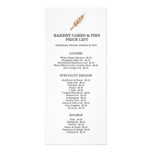 Bakery goods price list rack card