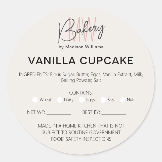 Bakery Home Allergy Legal License Business Sticker (Front)