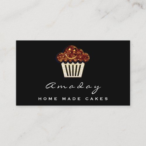  Bakery Home Made Cake Logo Muffin Smile Black Business Card