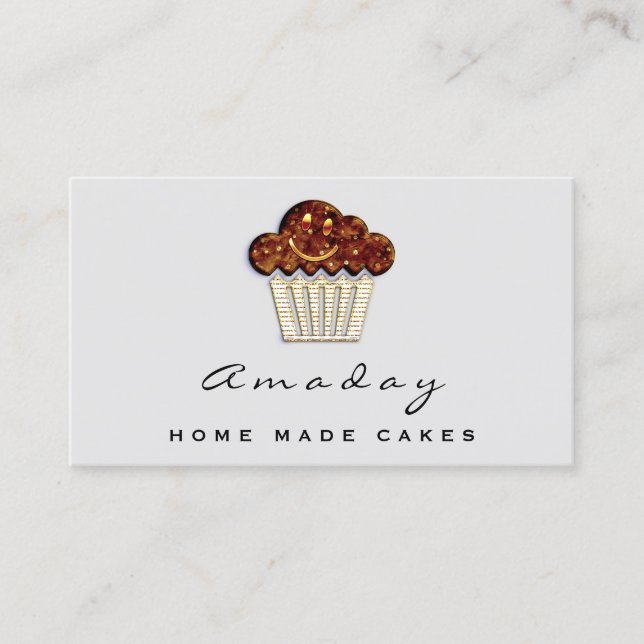  Bakery Home Made Cake Logo Muffin Smile Elegant Business Card (Front)