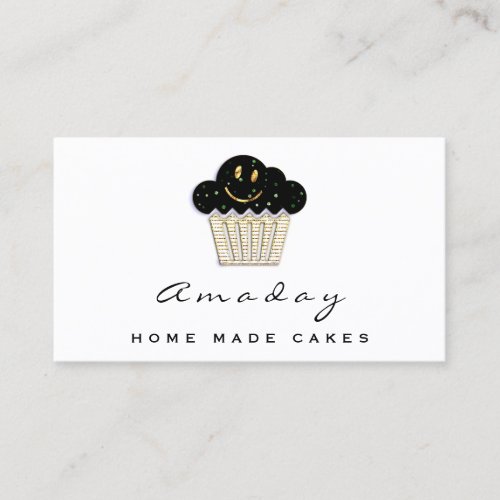  Bakery Home Made Cake Logo Muffin Smile Gold Business Card