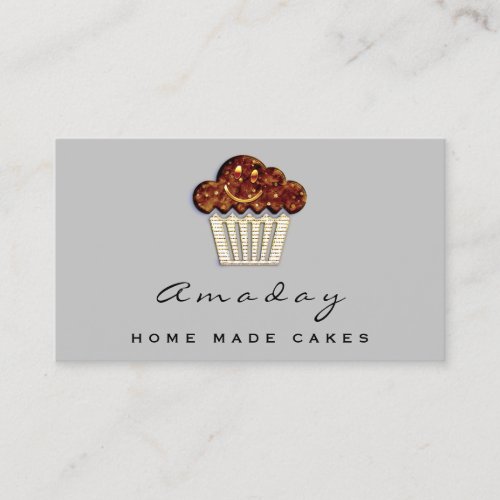  Bakery Home Made Cake Logo Muffin Smile Gray Business Card