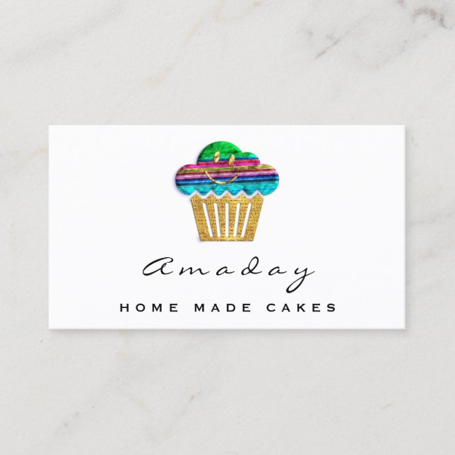  Bakery Home Made Cakes Logo Muffin Chicana Smile Business Card (Front)