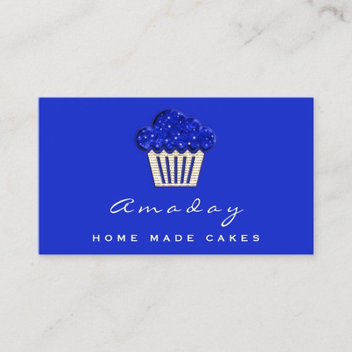  Bakery Home Made Cakes Logo Muffin Gold Blue Business Card