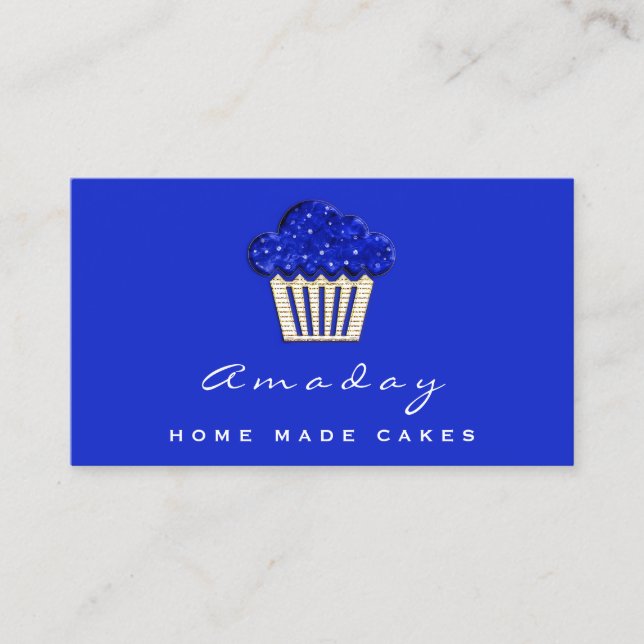  Bakery Home Made Cakes Logo Muffin Gold Blue Business Card (Front)