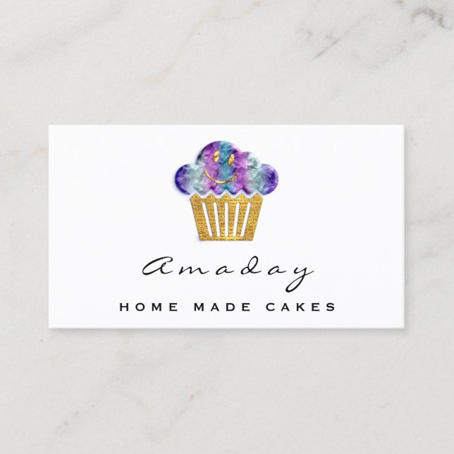  Bakery Home Made Cakes Logo Muffin Golden Smile  Business Card (Front)