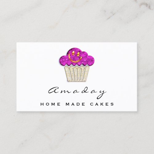  Bakery Home Made Cakes Logo Muffin Pink Smile Business Card