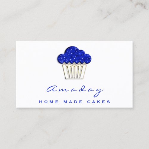  Bakery Home Made Cakes Logo Muffin Smile Blue Business Card