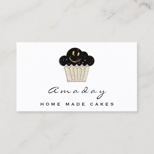  Bakery Home Made Cakes Logo Muffin Smile Gold Business Card