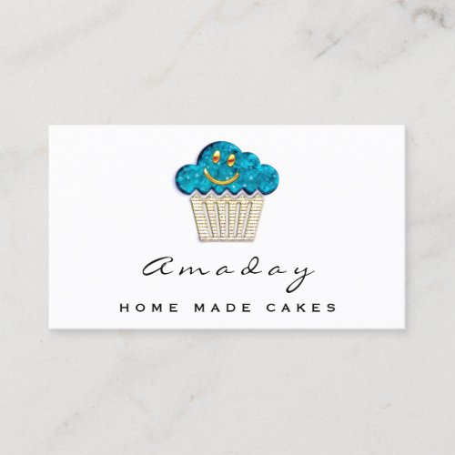  Bakery Home Made Cakes Logo Muffin Smile GoldTeal Business Card
