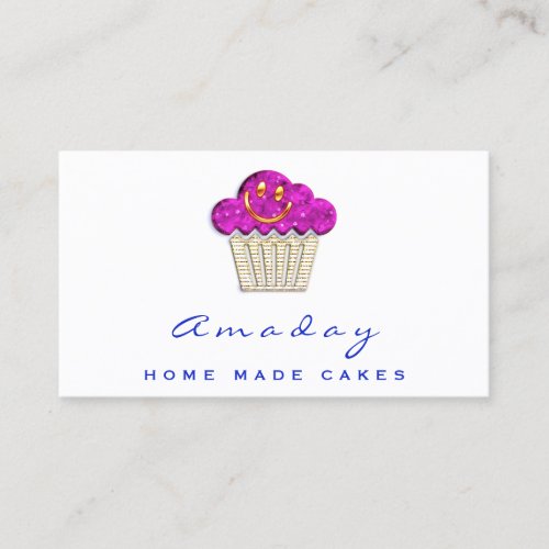  Bakery Home Made Cakes Logo Muffin Smile Pink  Business Card