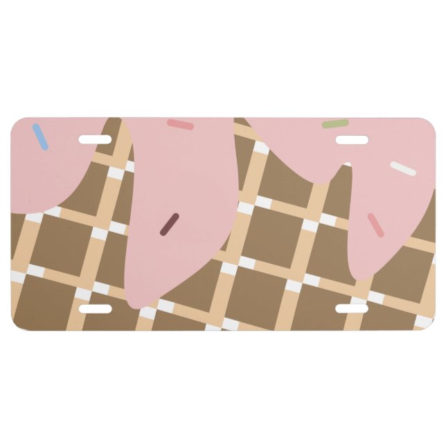 Bakery Ice Cream Dripping Frosting Waffle Pattern License Plate (Front)