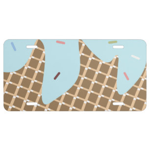 Bakery Ice Cream Dripping Frosting Waffle Pattern License Plate