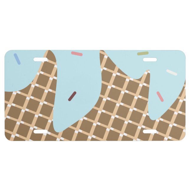 Bakery Ice Cream Dripping Frosting Waffle Pattern License Plate (Front)
