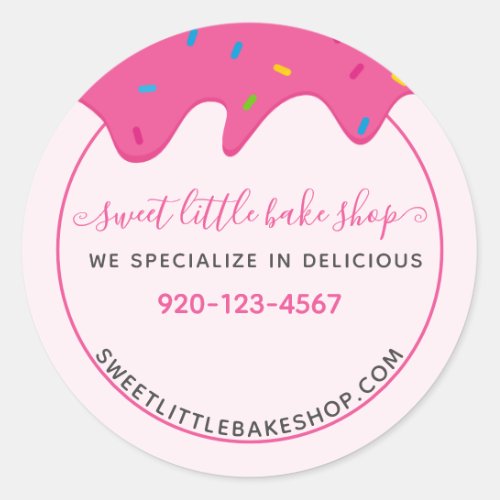Bakery Icing Frosting Drips Sprinkles Pink Classic Classic Round Sticker