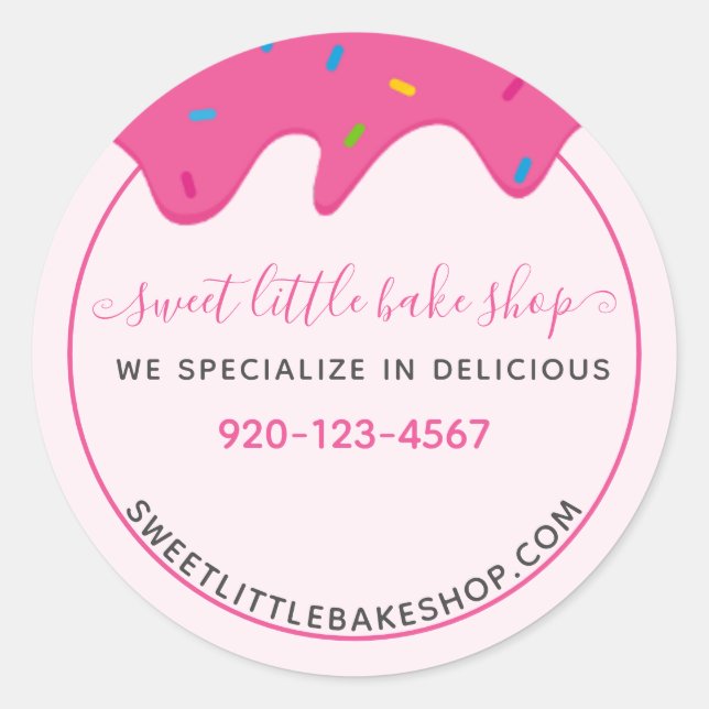 Bakery Icing Frosting Drips Sprinkles Pink Classic Round Sticker (Front)