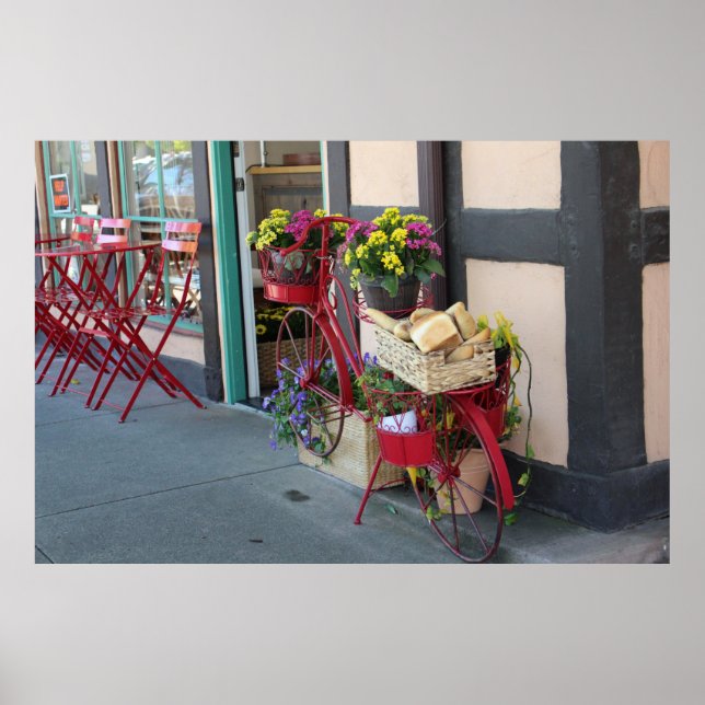 Bakery in Bicycle Basket At Solvang in Color Poster (Front)