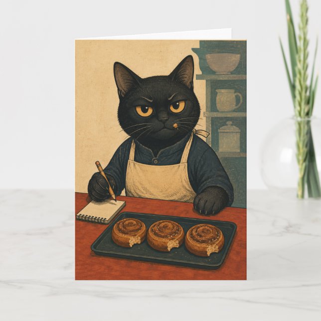 Bakery Inspector - Funny Black Cat Card (Front)