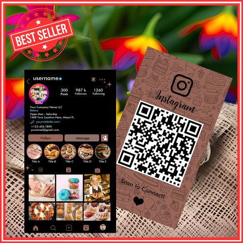 Bakery Instagram Chef Terracotta Pastry Caterer QR Business Card
