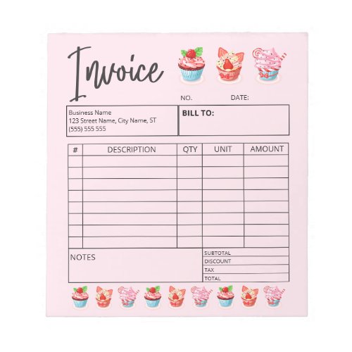Bakery Invoice Sales Form Receipt Pastry Cupcake Notepad