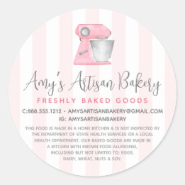 Bakery Kitchen Mixer Blush Pink Stripes Legal Copy Classic Round Sticker
