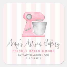 Bakery Kitchen Mixer Blush Pink White Stripes Chef Square Sticker