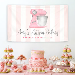 Bakery Kitchen Mixer Logo Blush Pink White Stripes Banner