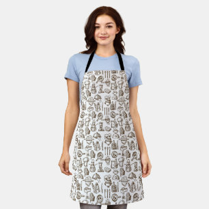Bakery Kitchen Symbols Pattern Black and White Apron
