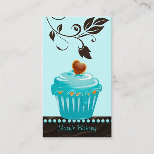 Bakery leaf cupcake blue chocolate brown business cards