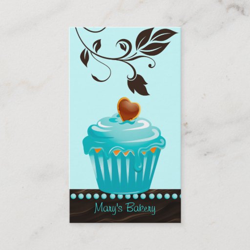 Customizable Bakery leaf cupcake blue chocolate brown business cards