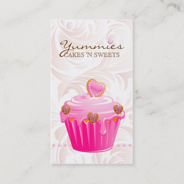 Bakery Leaf Hearts Pink Cupcake Icing Dots Business Card (Front)