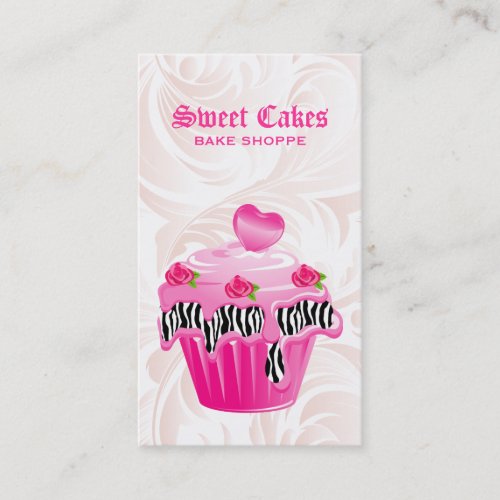 Bakery Leaf Rose Zebra Pink Cupcake Heart Elegant Business Cards