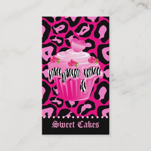 Bakery Leopard Rose Pink Cupcake Heart Icing Dots Business Card