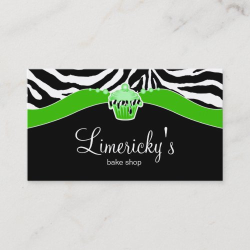 Bakery Lime Cupcake Zebra Animal Print Business Card Template