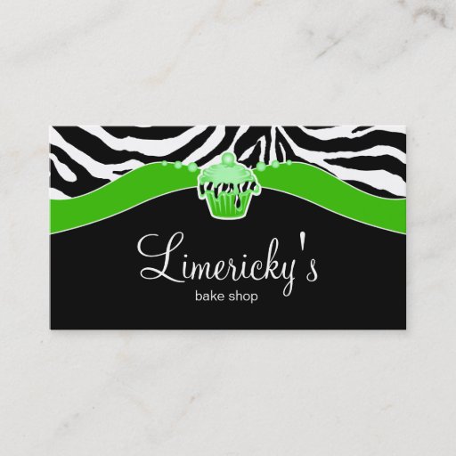 Customizable Bakery Lime Cupcake Zebra Animal Print Business Card Template