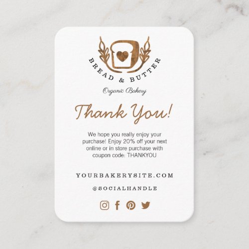 Bakery Loaf Of Bread Logo Thanks For Your Purchase Enclosure Card